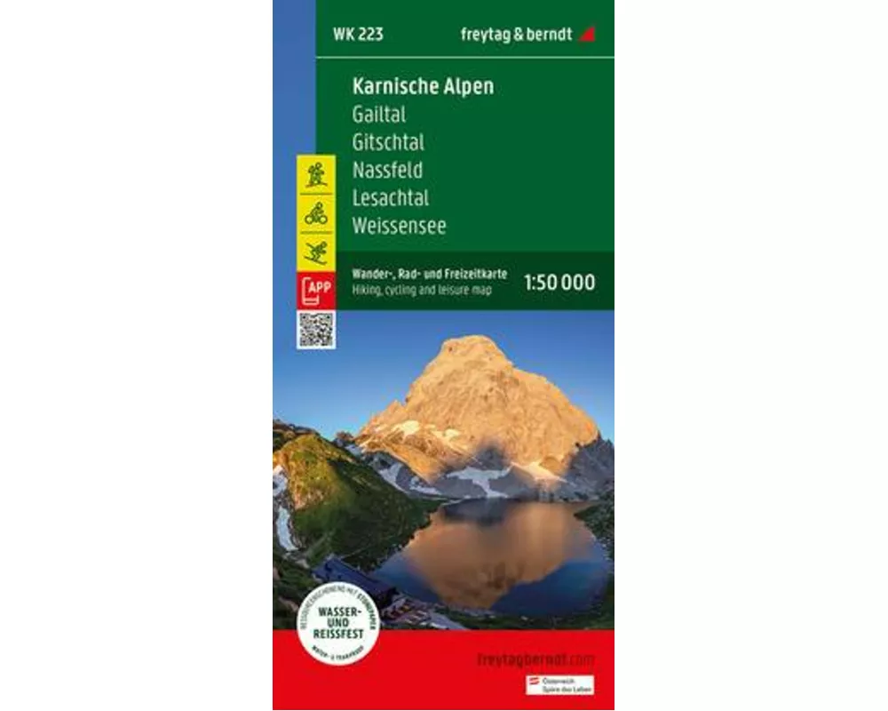 freytag & berndt Wanderkarte WK 223 Karnische Alpen, Gailtal - Gitschtal - Nassfeld - Lesachtal - Weissensee 1:50.000