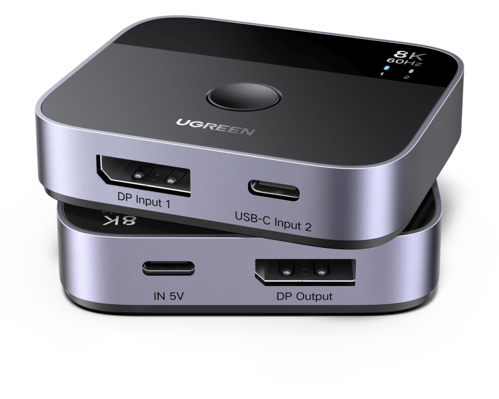 UGREEN Switch 2 In 1 Out 65878 DisplayPort+USB-C, Grey,BB