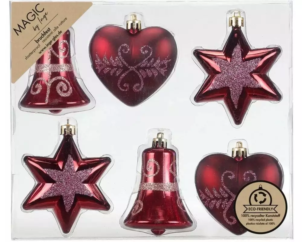 INGES CHRISTMAS DECOR Weihnachtskugel Formen 6 Stück, Bordeaux