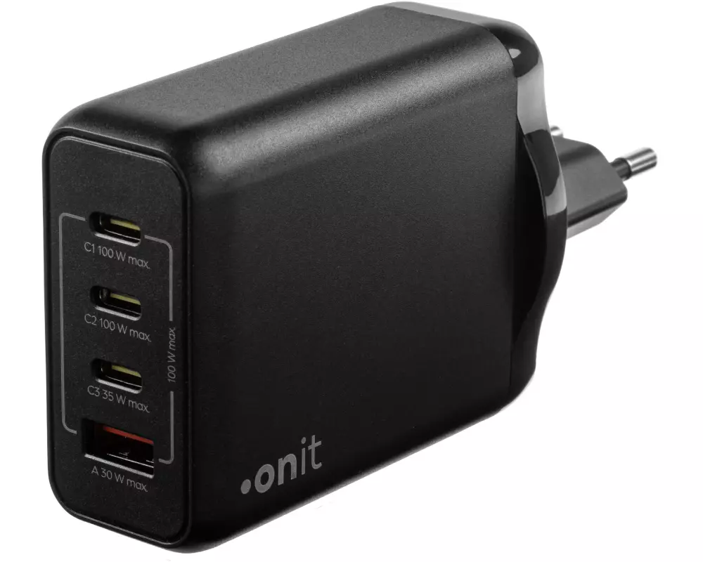onit USB-Wandladegerät Quad 3C1A 100 W GaN Schwarz