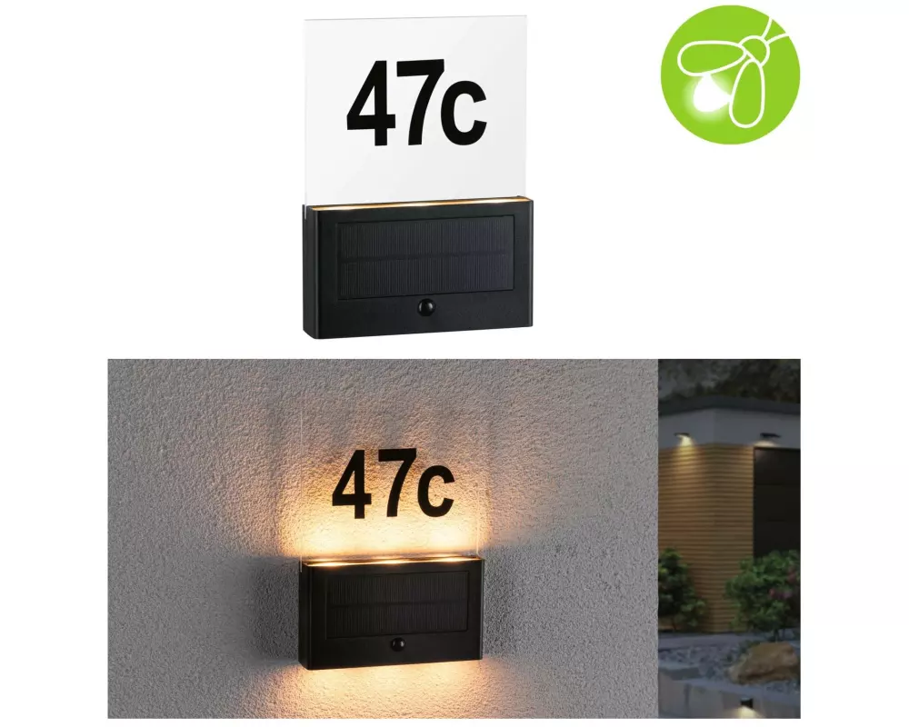 Paulmann Wandleuchte Solar Hausnummer, Neda, 2200K, Anthrazit