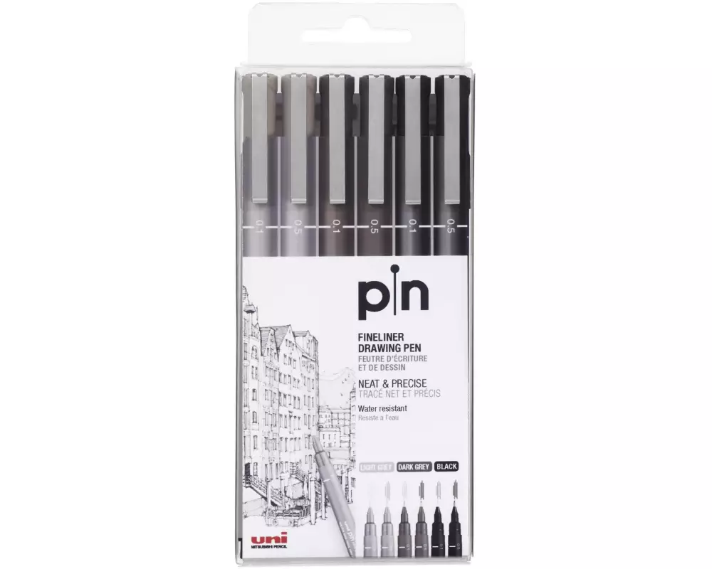 Uni Fineliner PIN Etui, 6 Stück