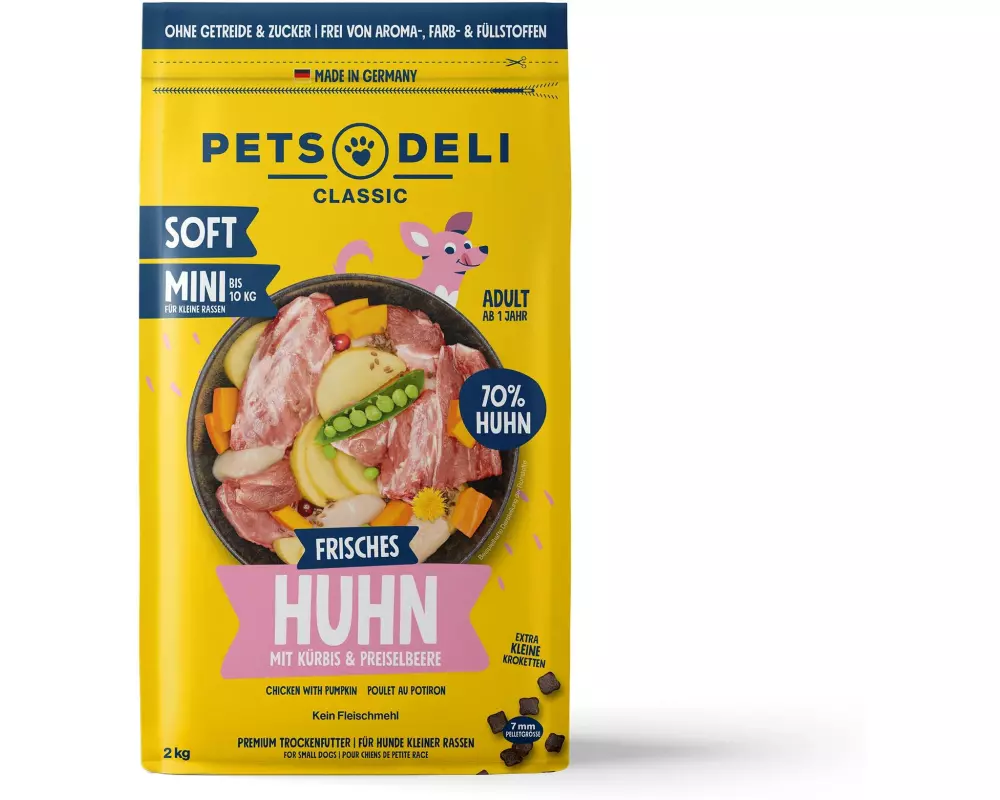 Pets Deli Soft Mini Huhn, Kürbis, Preiselbeere, 2 kg