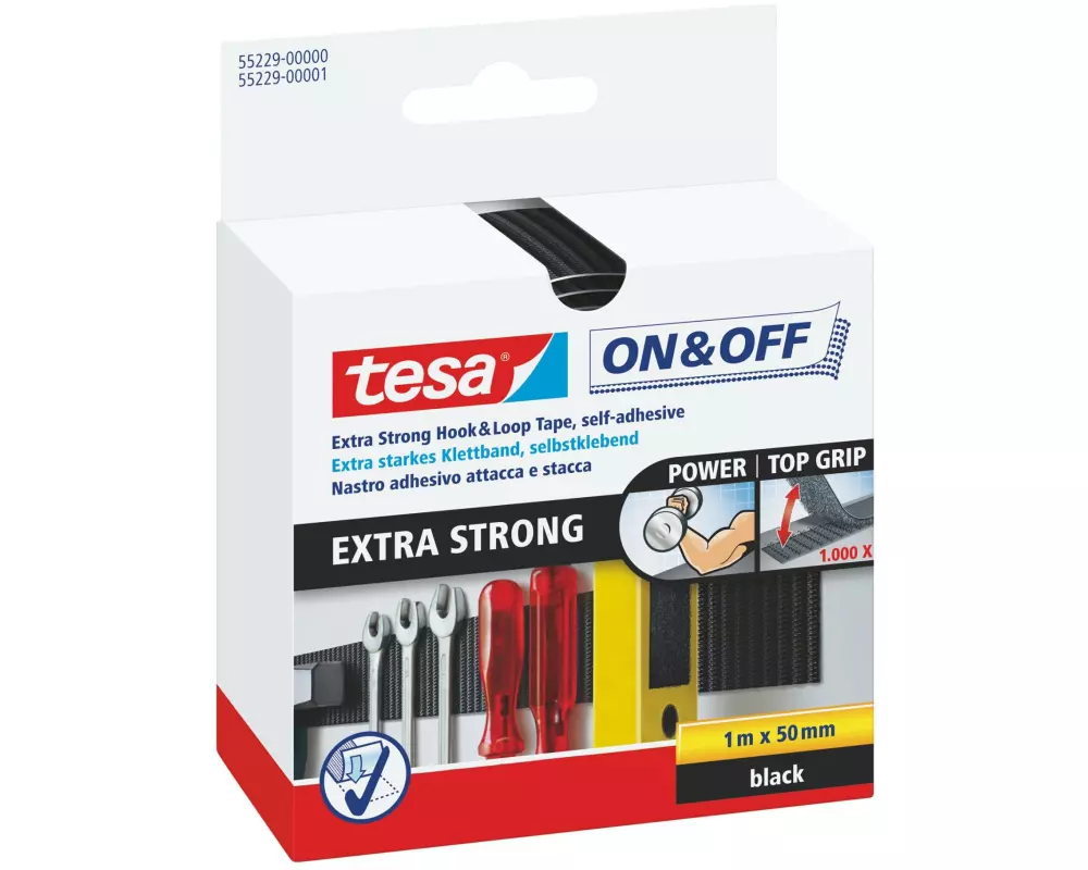 tesa Klettband-Rolle On & Off 50 mm x 1 m, Schwarz