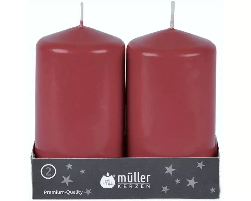 müller Kerzen Stumpenkerze Dunkelrot, 2 Stück