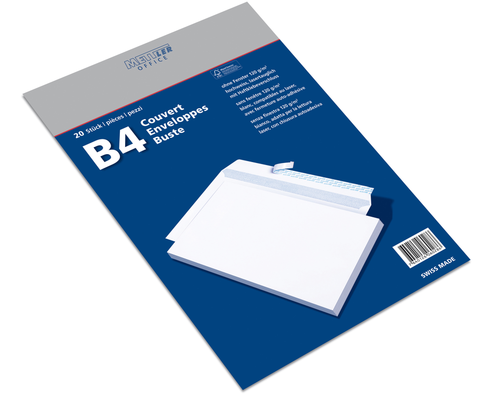 METTLER Couvert ohne Fenster B4 9096-120-S20 120g, ultraweiss 20 Stk.