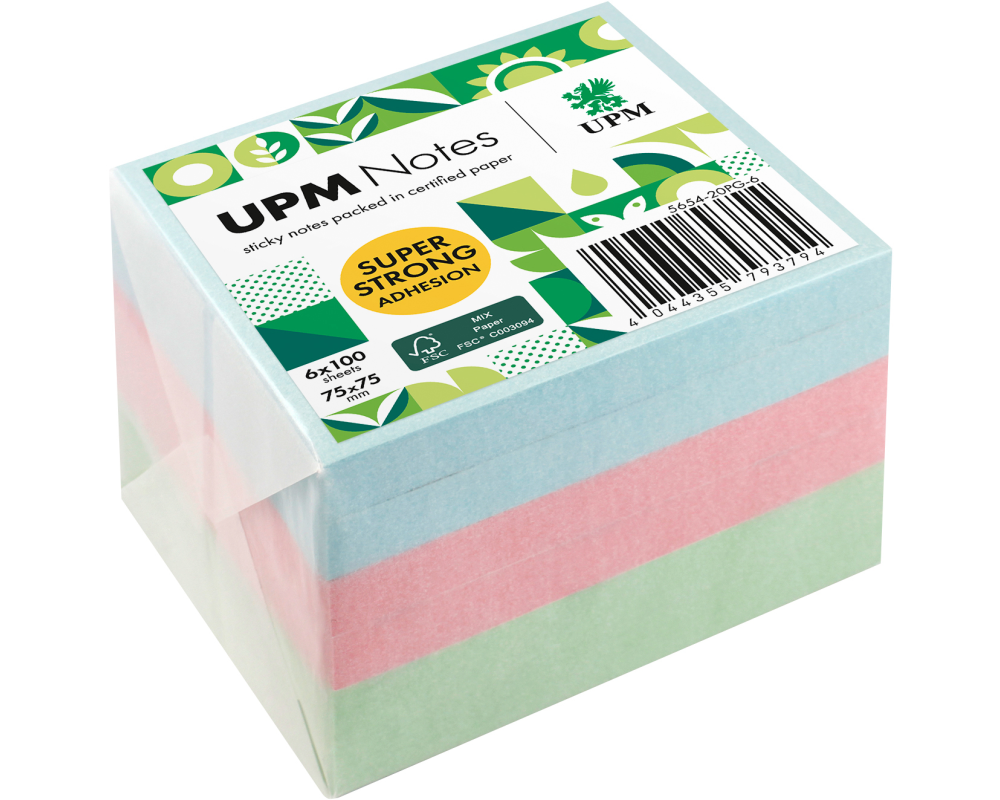 UPM Haftnotizen 75x75mm 5654-20PG-6 Pastell Mix 6x100 Blatt