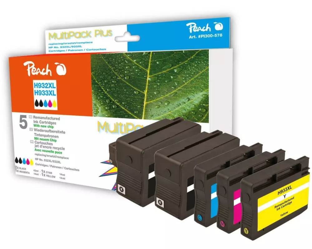 Peach Tintenset HP Nr. 932XL / 933XL C, M, Y, 2x BK
