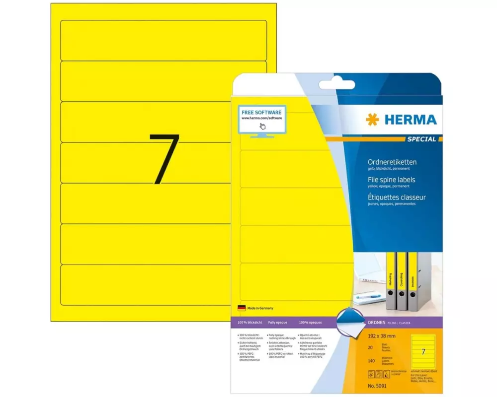HERMA Ordneretiketten 5091 192 x 38 mm permanent, Gelb