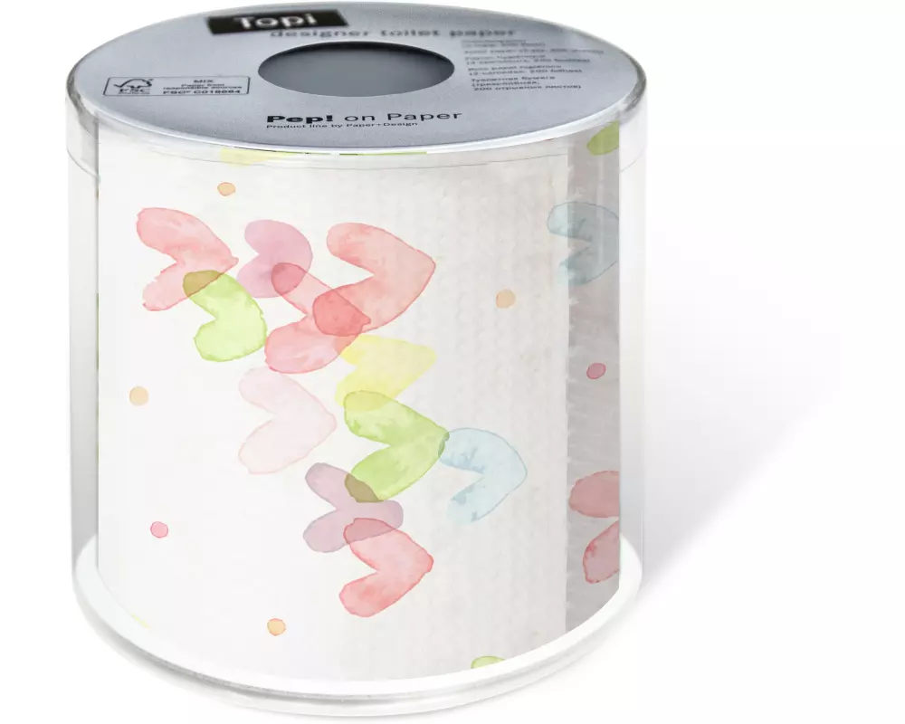 Paper + Design Toilettenpapier Hearts Pastel Rollen, 3-lagig, Mehrfarbig