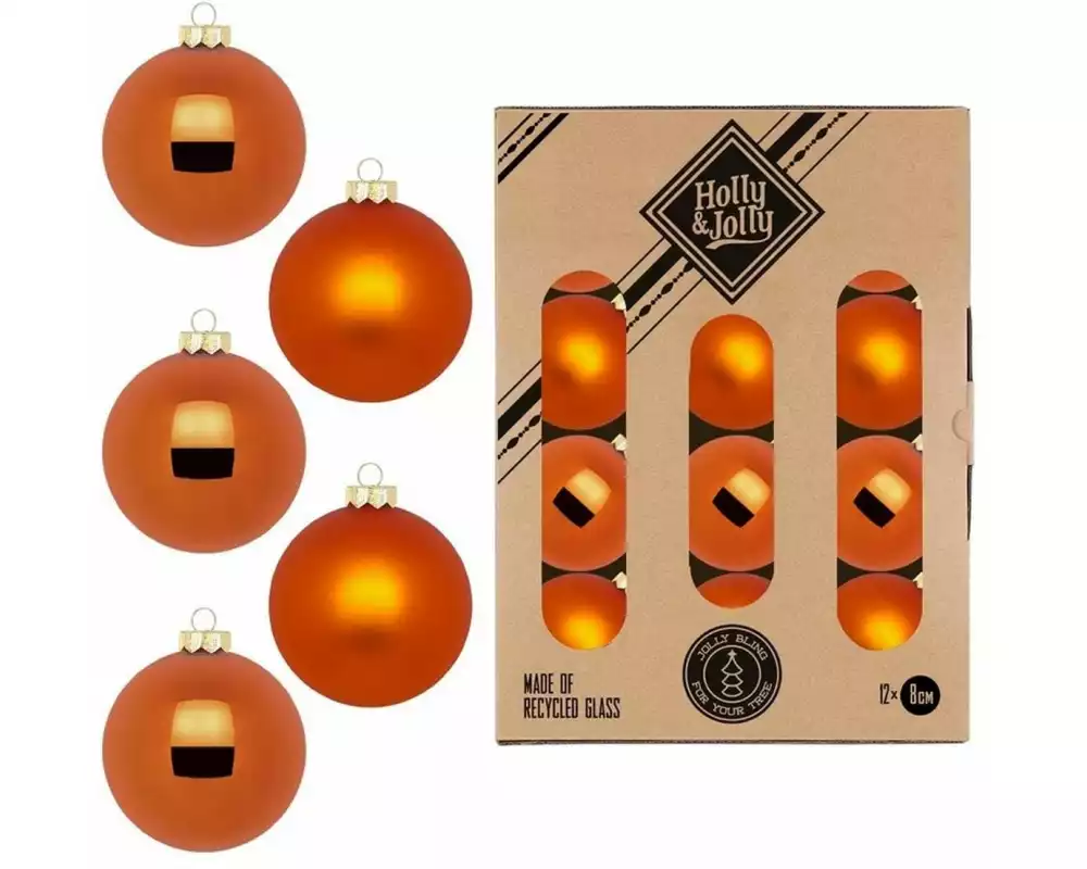 Holly & Jolly Weihnachtskugel Amber Orange Ø 8 cm, 12 Stück