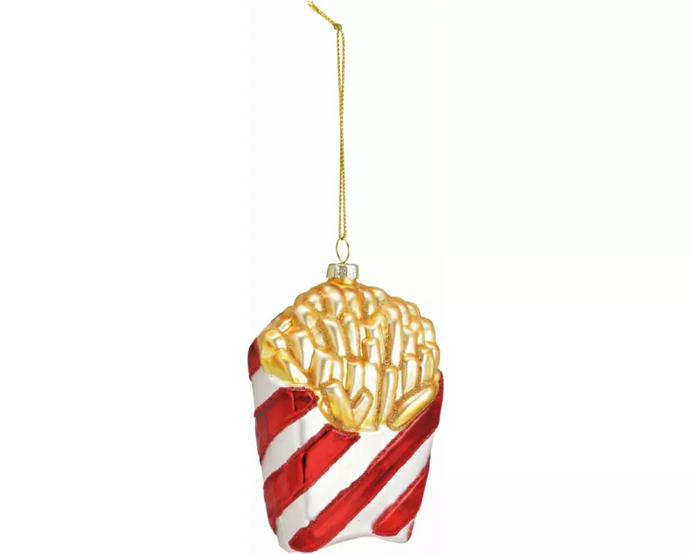 G. Wurm Weihnachtskugel Pommes Frites 7 x 10 x 4 cm, Gold/Rot/Weiss