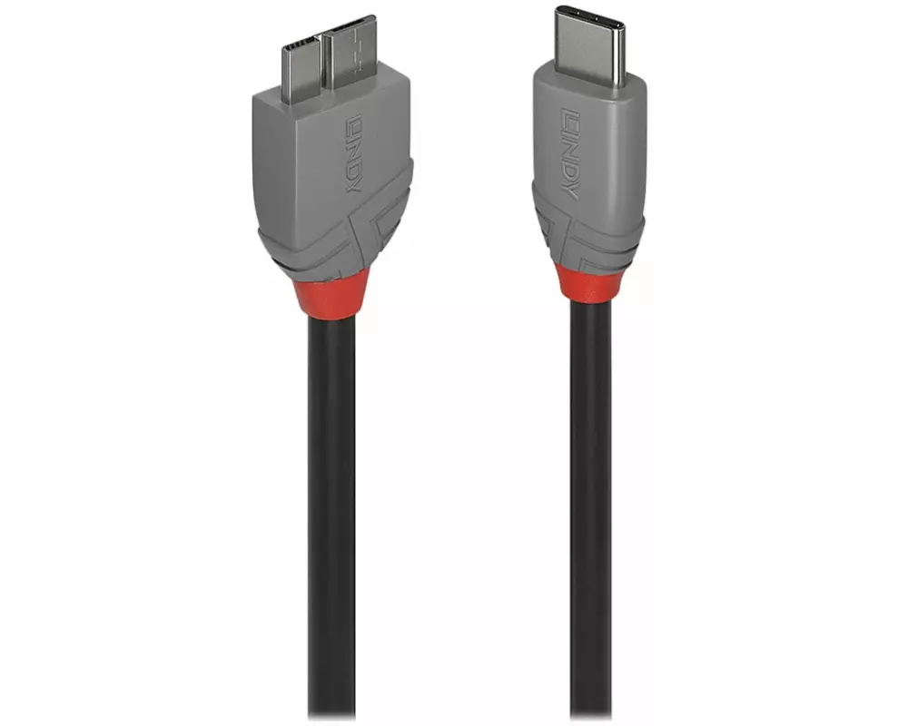 LINDY 3m, USB 3.2, Type C, to Micro-B, Cable, Anthra Line