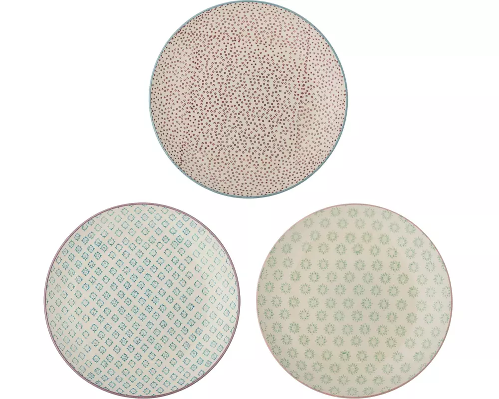 Bloomingville Teller Patrizia, Steingut, ∅ 25 cm, 3 Stück, assortiert
