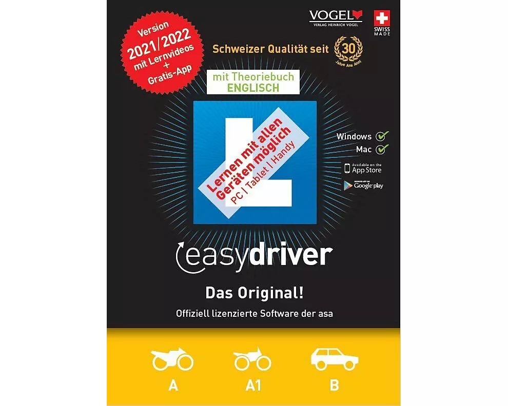 easydriver. Version 2021. Kategorie A und B. Software mit Theoriebuch Englisch