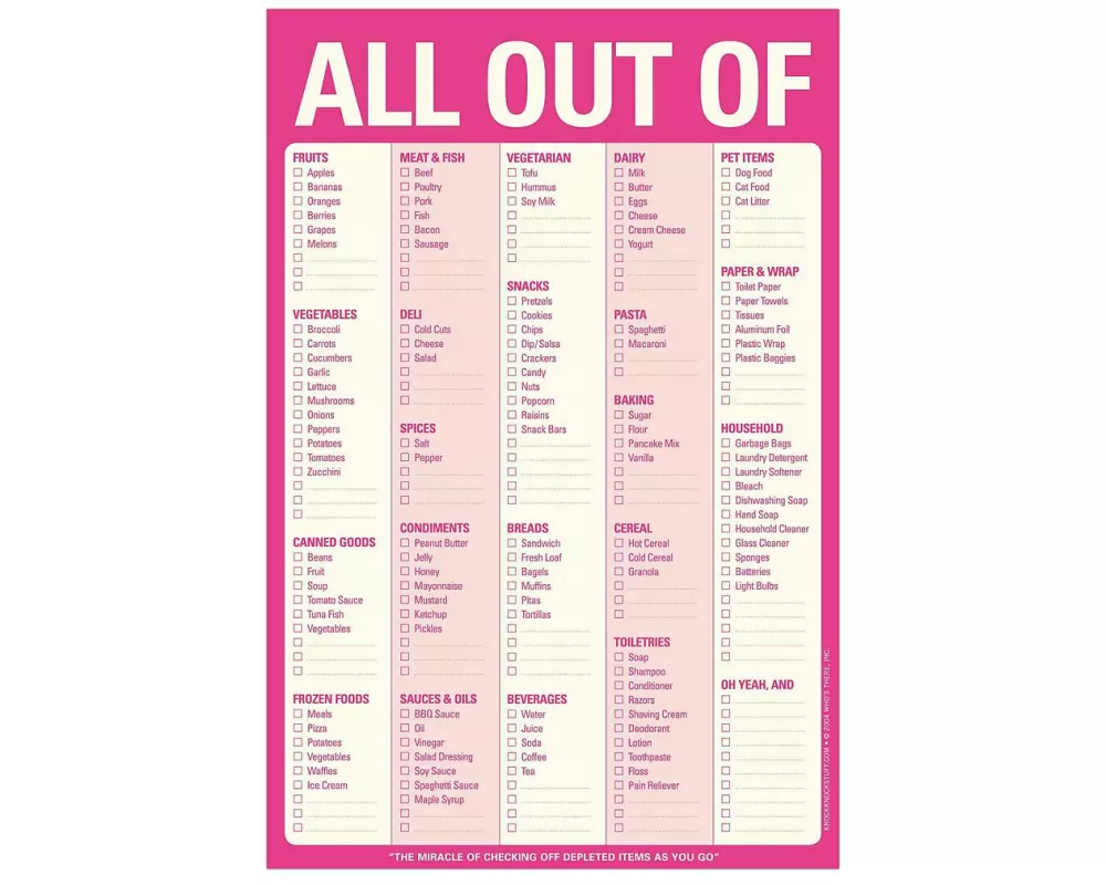 Knock Knock Pad: All Out Of Pad Pink (with magnet)