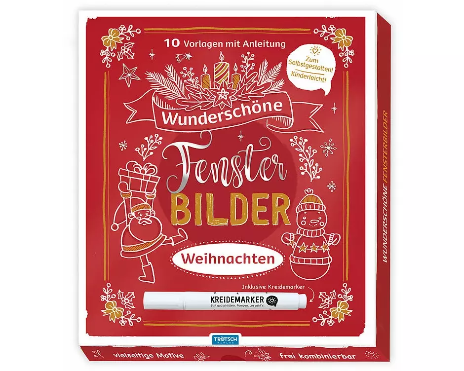 Trötsch Wunderschöne Fensterbilder mit Kreidemarker Mappe mit Vorlagen und Kreidemarker Weihnachten