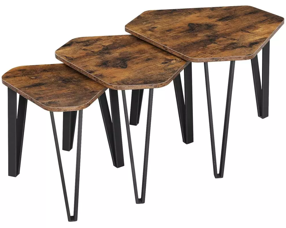 VASAGLE Beistelltisch Industrial, 3er Set Traglast je 20kg, Braun