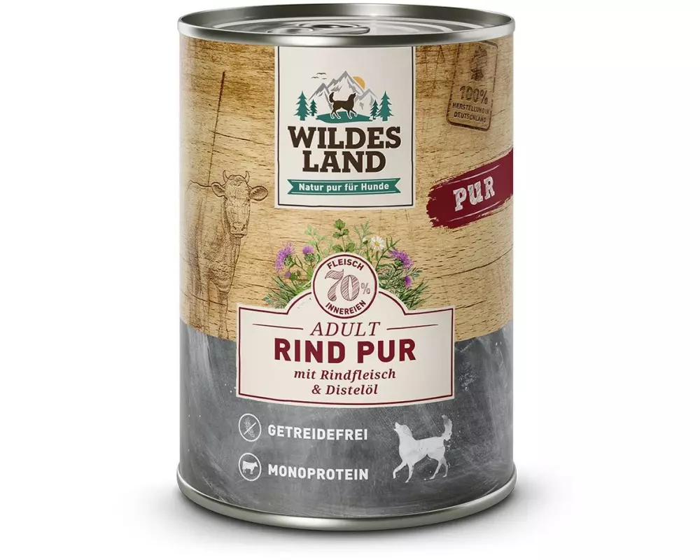 Wildes Land Nassfutter Dog Adult Rind PUR mit Distelöl, 400 g