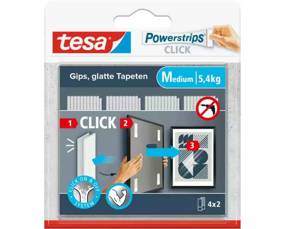 tesa Montagestreifen Powerstrips CLICK Medium 4 Paar, 5.4 kg