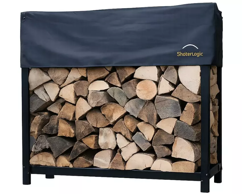 SHELTERLOGIC Kaminholzregal Stahl Schwarz mit Abdeckung 120 cm