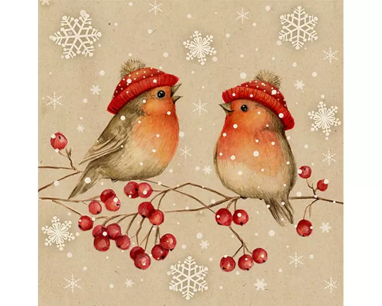 Braun + Company Weihnachtsservietten Birdie Talk Beige, 20 Stück