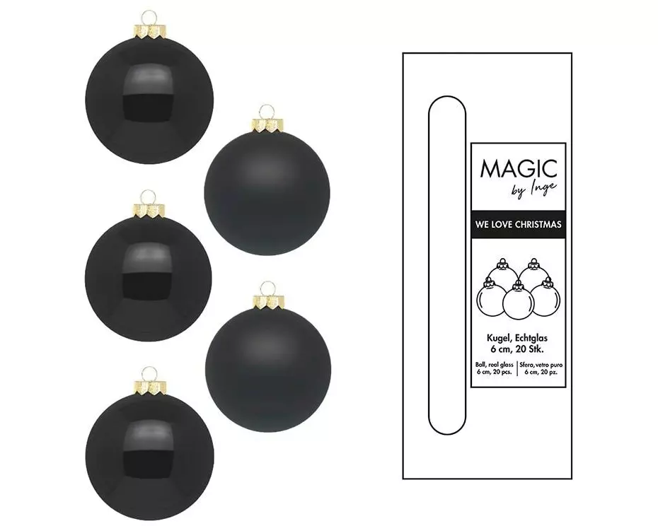 INGES CHRISTMAS DECOR Weihnachtskugel Ebony Black Ø 6 cm 20 Stück