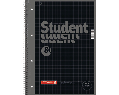 BRUNNEN Collegeblock A4 1067928190 5mm kariert, 90g, onyx 80Bl.