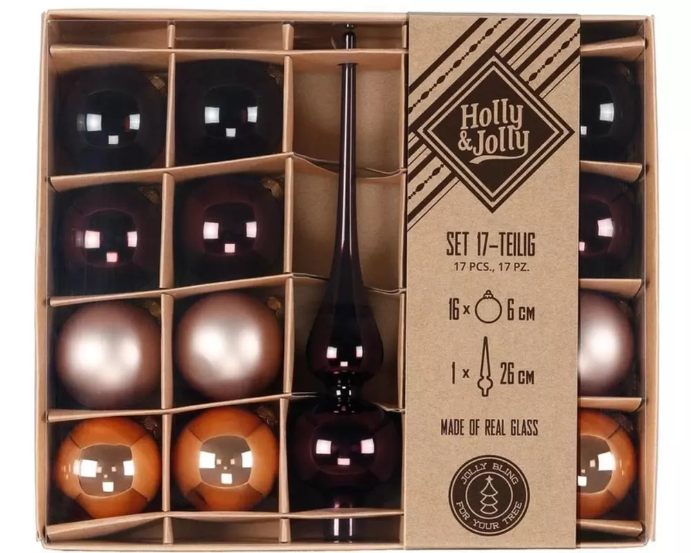Holly & Jolly Weihnachtskugel Elegant Lounge 17 Stück, 6cm – mit Spitze