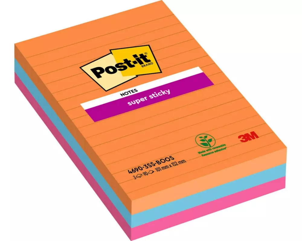 Post-it Notizzettel Post-it Super Sticky Mehrfarbig, Liniert