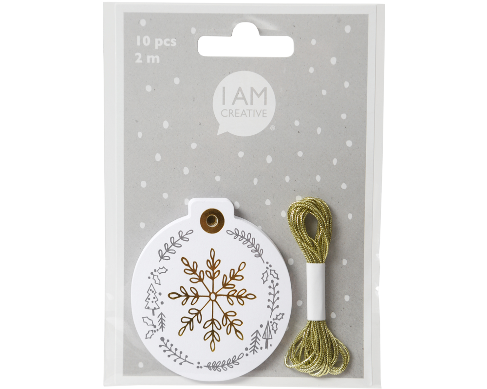 I AM CREATIVE Geschenkanhänger X-mas 4088.74 weiss mit Goldprägung 10 Stk.