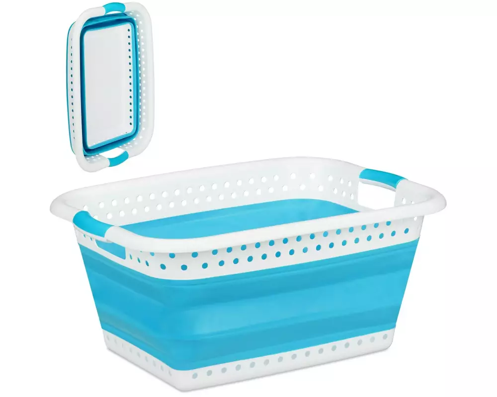 relaxdays Wäschekorb 37 l, Blau/Weiss