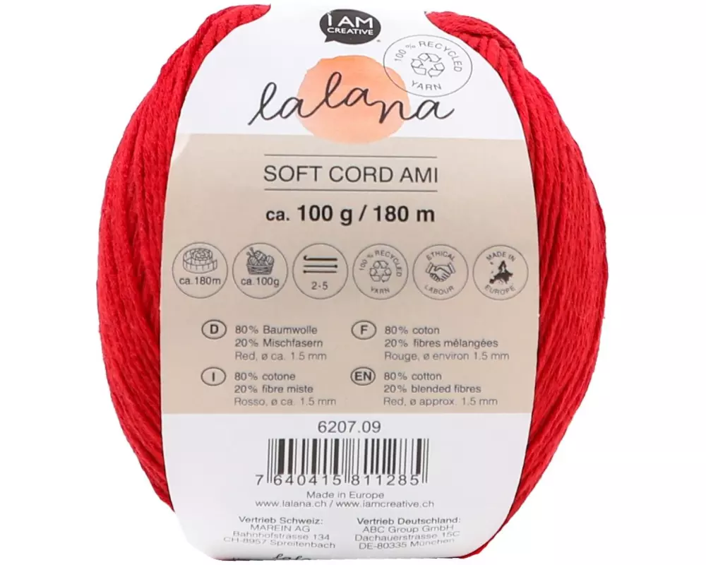 lalana Wolle Soft Cord Ami 100 g, Rot