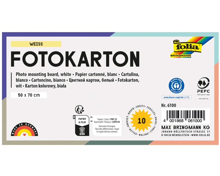 FOLIA Fotokarton 50x70cm 6100 300g, weiss