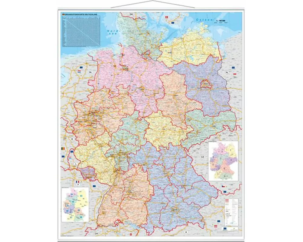 Orga-Karte Deutschland. Wandkarte Grossformat mit Metallstäben