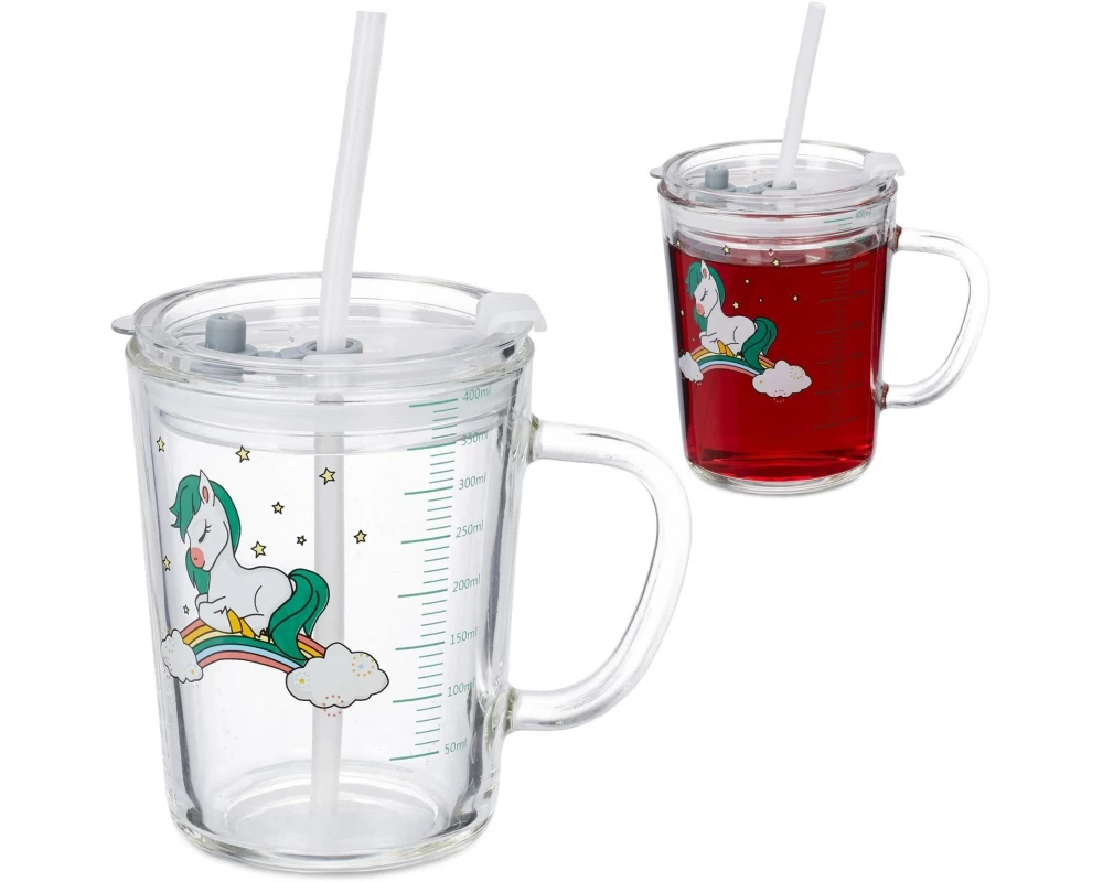 relaxdays Kindertrinkglas 2 Stück, Pferdemotiv