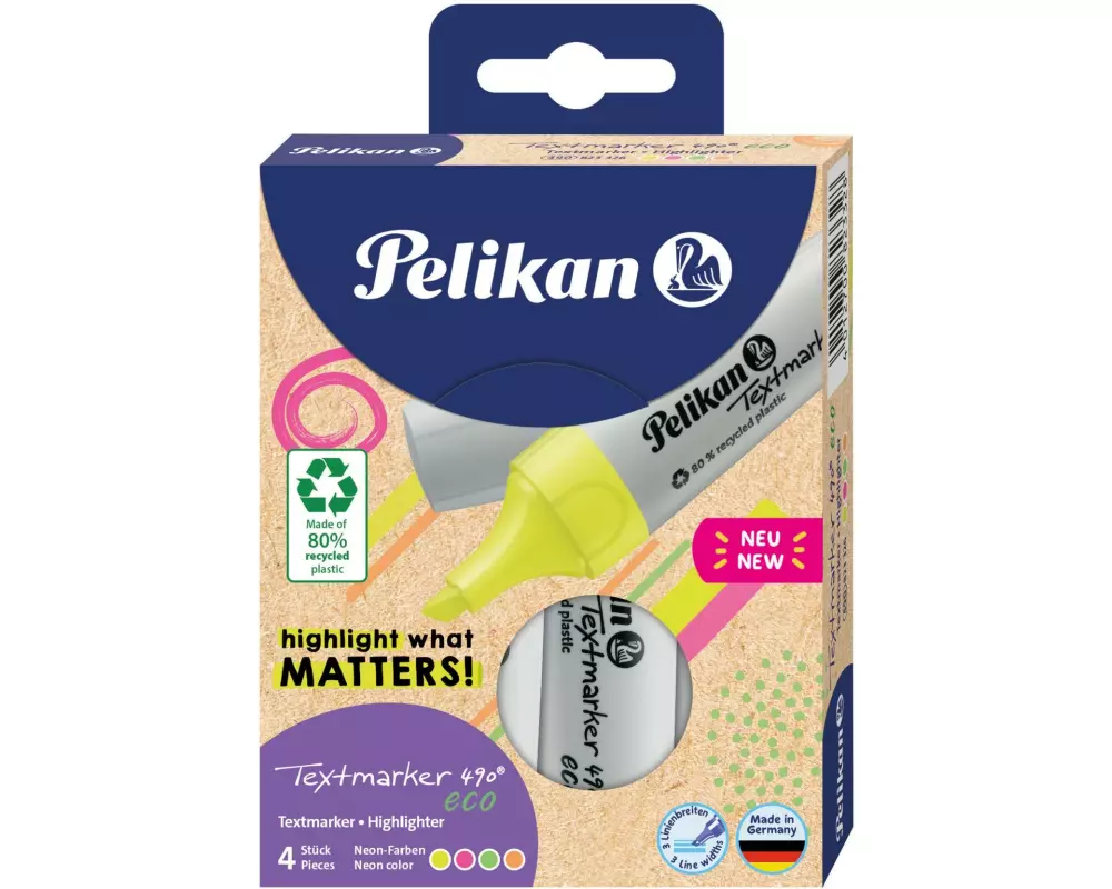 Pelikan Textmarker 490 eco Set 4 Stück, Mehrfarbig