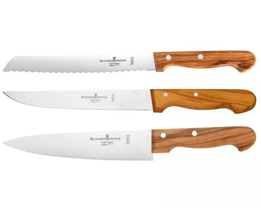 Schwertkrone Messer-Set Fleisch/Koch/Brotmesser Silber/Braun
