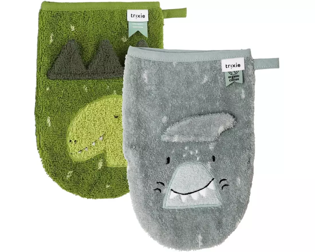 Trixie Baby-Waschhandschuh klein 2er Set, Hai und Dino