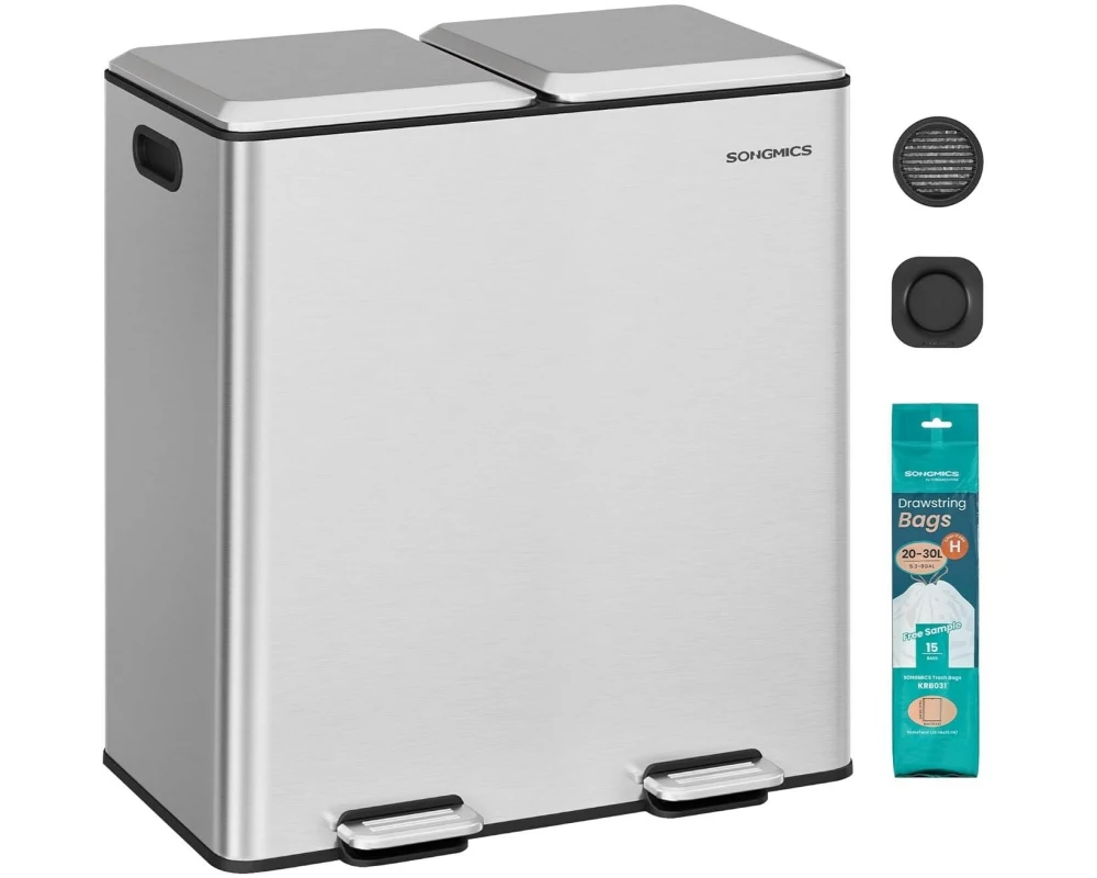 Songmics Abfalleimer 60 l, Silber