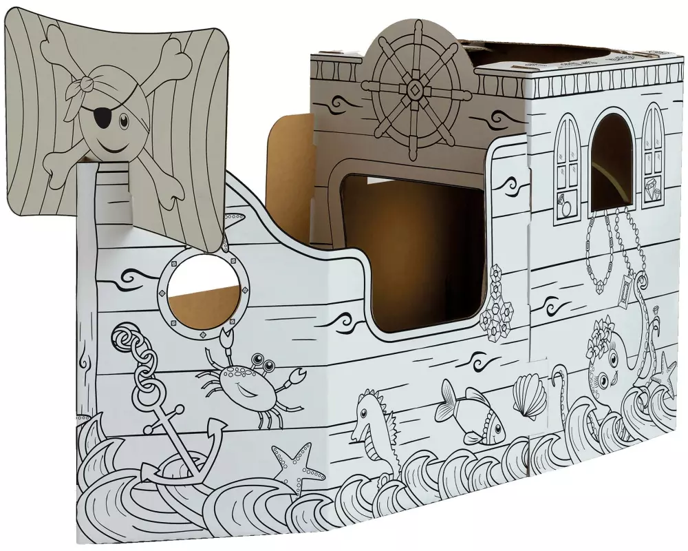 Fellowes Ausmal-Spielhaus Piratenboot XL aus Wellpappe Kein