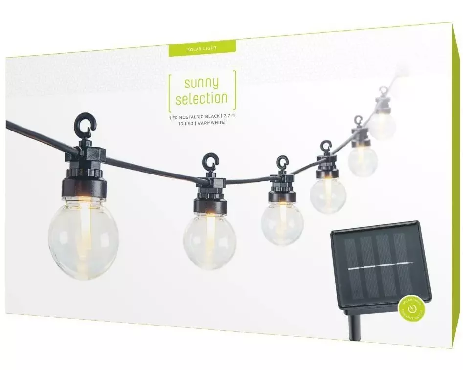 STT Lichterkette Solar Nostalgic, 10 LEDs, 2.7m, Schwarz