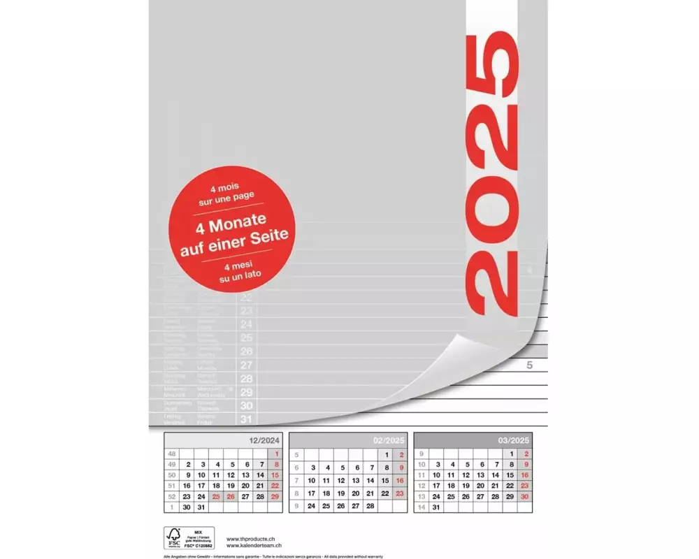 TH 4-Monatskalender Bürokalender 21 x 29.7 cm
