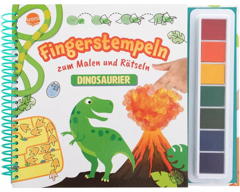 Fingerstempeln zum Malen und Rätseln. Dinosaurier