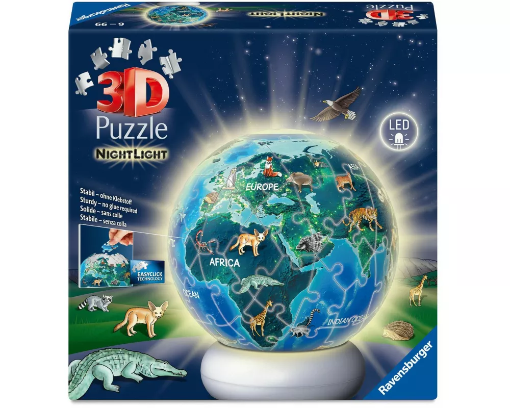 3D Puzzle-Ball Nachtlicht Erde mit Tiermotiven