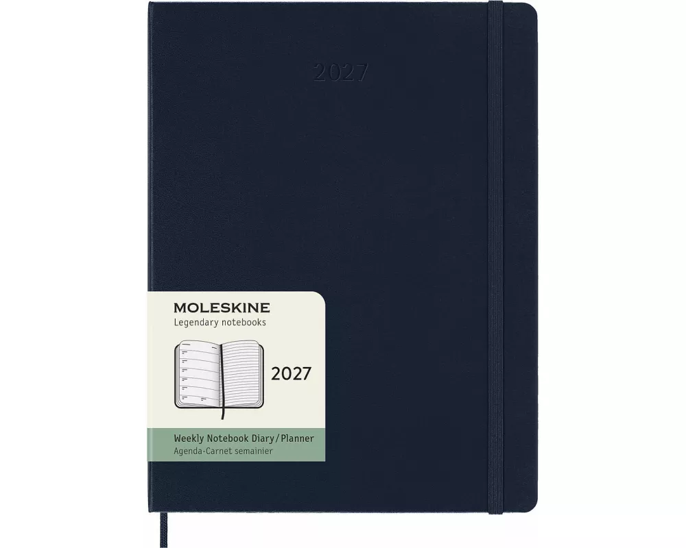 Moleskine 12 Monate Wochen Notizkalender 2027, XL, 1 Wo = 1 Seite, rechts linierte Seite, Fester Einband, Saphir