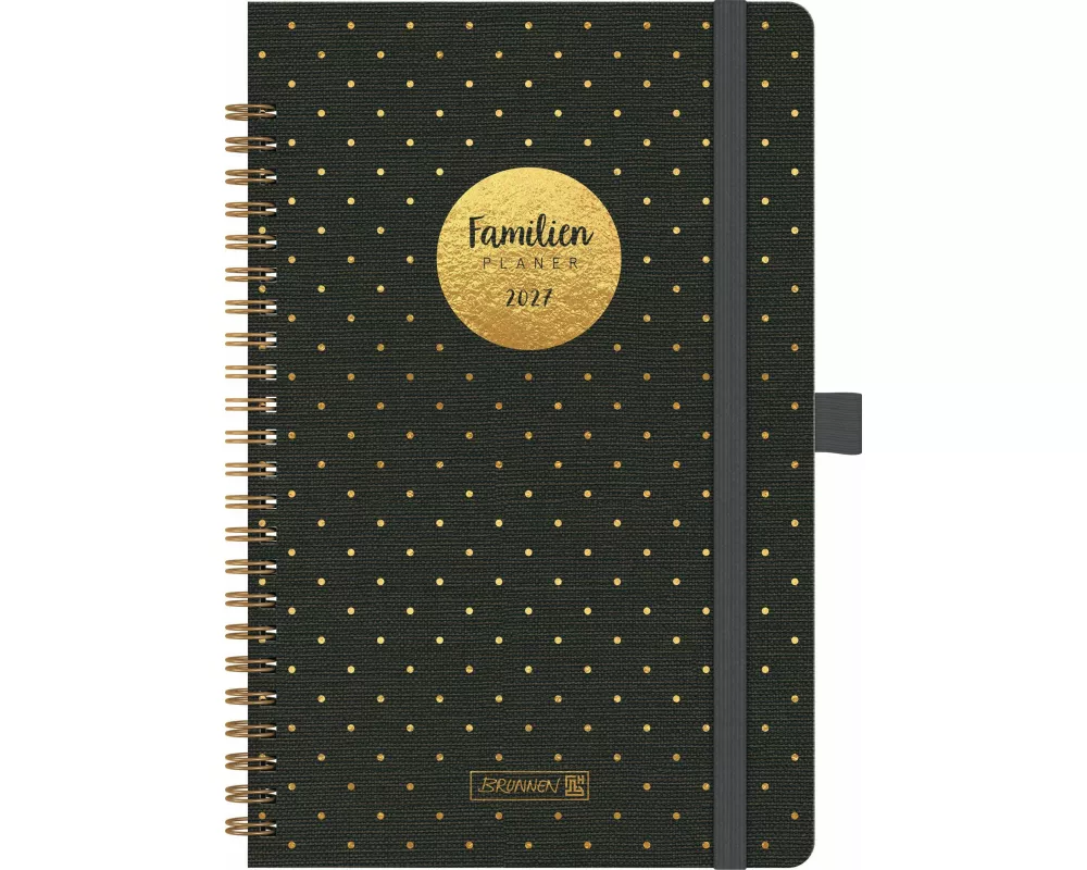 BRUNNEN 1070291017 Buchkalender Familienplaner 2027 "Gold-Punkte" A5, Kunststoff