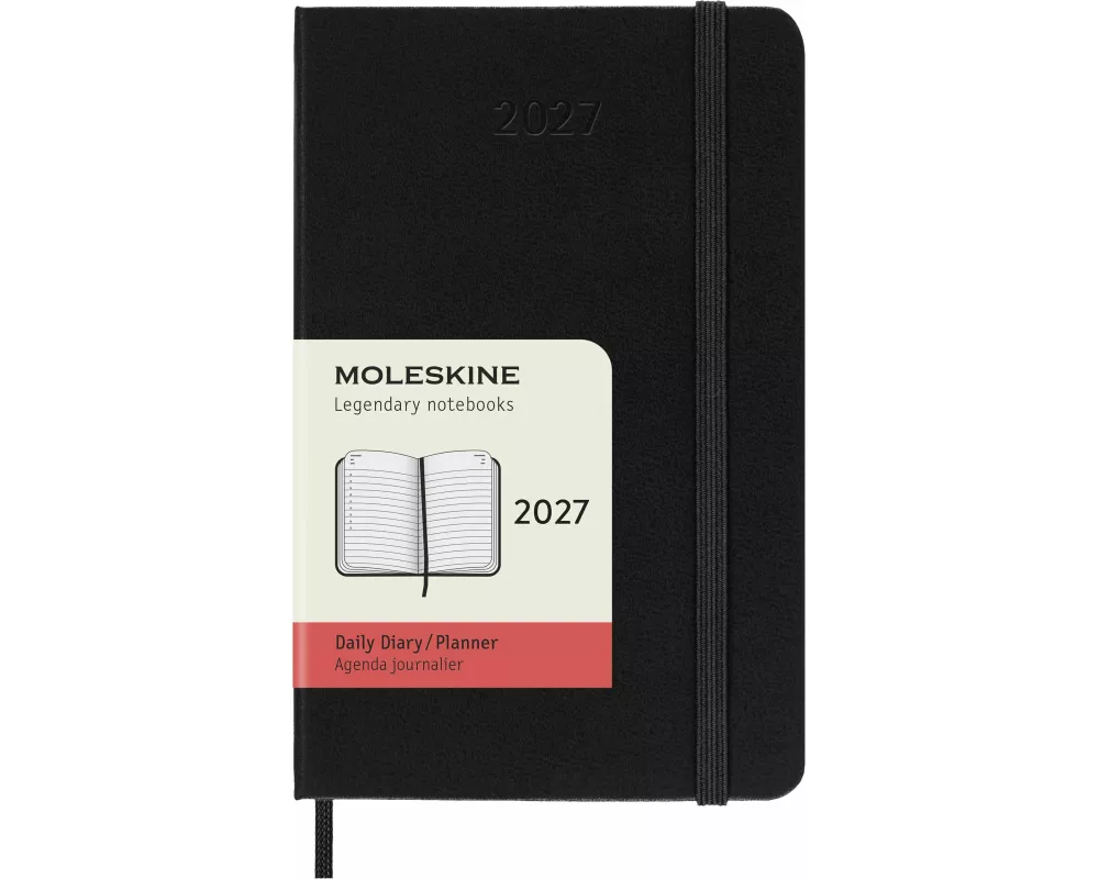 Moleskine 12 Monate Tageskalender 2027, Pocket/A6, 1 Tag = 1 Seite, fester Einband, schwarz