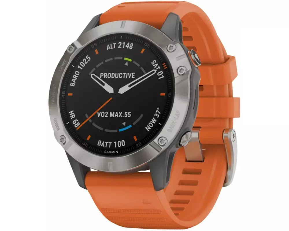 GARMIN GPS-Sportuhr Fenix 6 Sapphire Silber/Orange