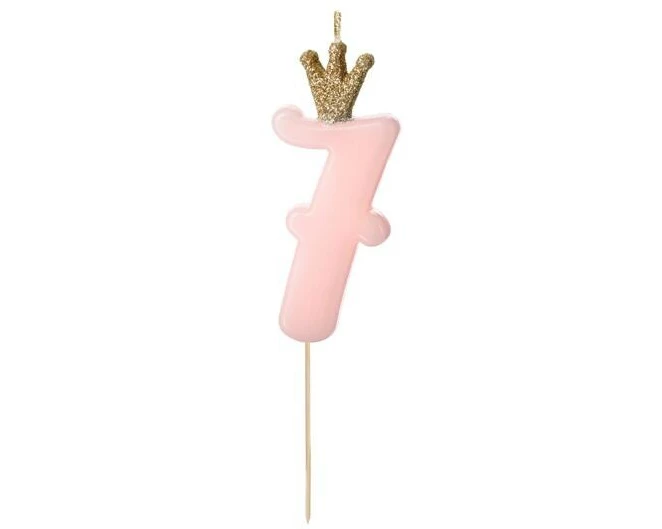 Partydeco PartyDeco Geburtstagskerze Ziffer 7 Hellrosa 1 Stück